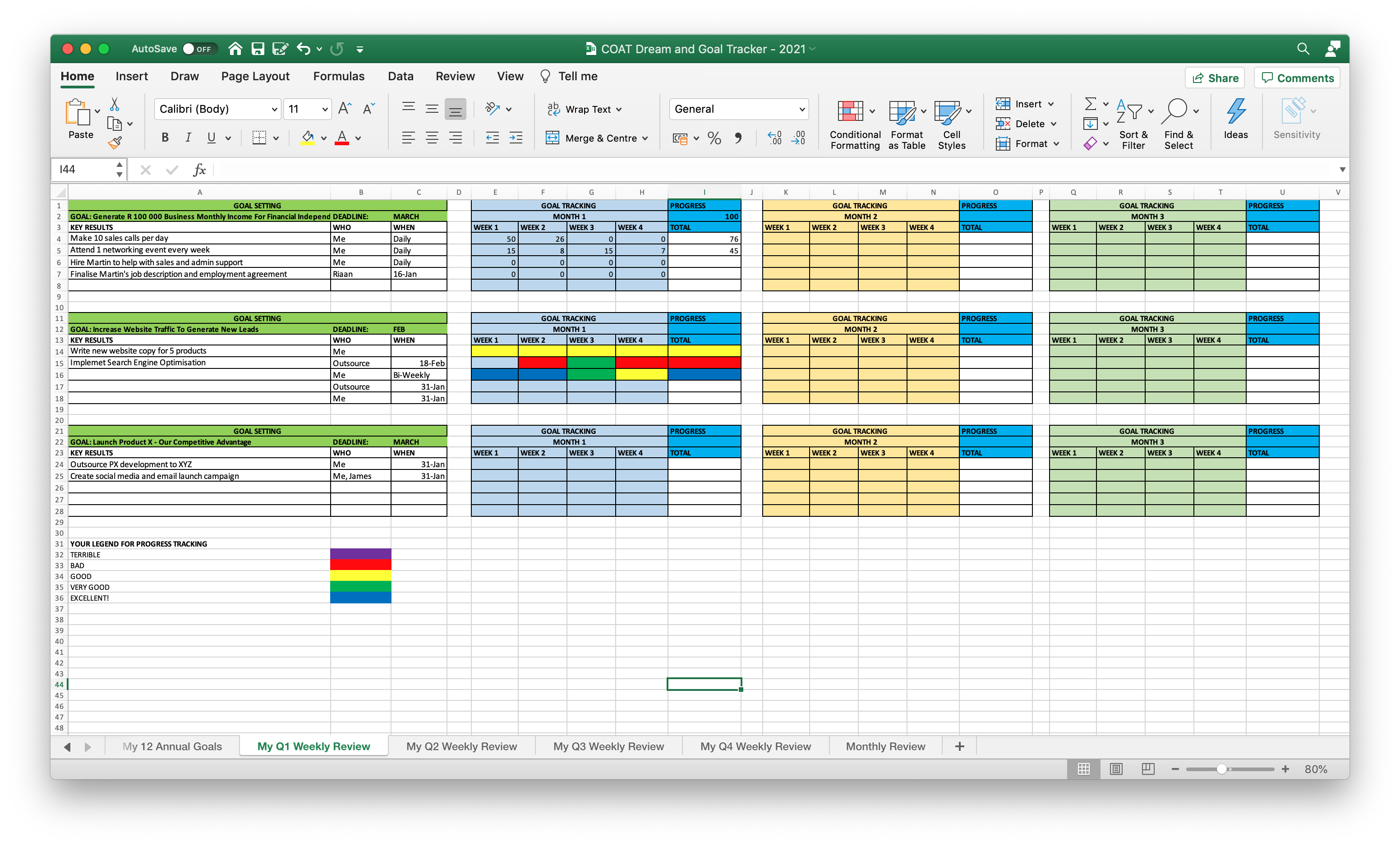 Coat vision and goal tracker a game business